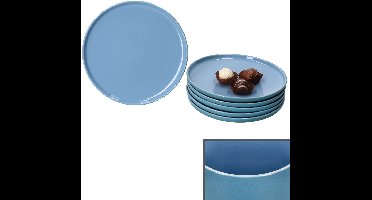 Set van 6 Jasper oceaanblauw steengoed gebaksbordjes - 414356