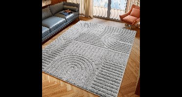 Japandi Vloerkleed Grijs – Scandinavisch & Japans Design – Laagpolig – 140x200 cm