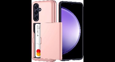 Hoesje Geschikt voor Samsung Galaxy S23 FE Hoesje Rose Goud - shockproof Backcover met pasjeshouder - Ruimte voor 2 pasjes