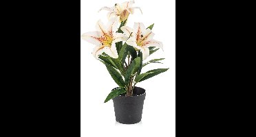 Emerald - Kunstplant Lelie in pot crème 33cm - Kunstplant voor binnen