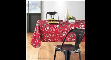 Kerst rechthoekig tafelkleed - Vlekbestendig / waterdicht materiaal - Rode Kerstman met hulstpatroon - Verschillende maten