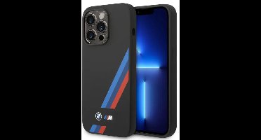 BMW iPhone 14 Plus & 15 Plus Backcover hoesje - M Collection - Slanted Tricolor Stripes - Zwart