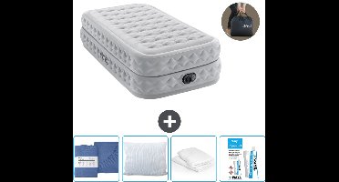 Intex Luchtbed - 1-Persoons - 99 x 191 x 51 cm - Grijs - Inclusief pomp - Hoeslaken - Kussen - Reparatieset en Kussenbeschermer