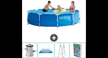 Intex Rond Frame Zwembad - 305 x 76 cm - Blauw - Inclusief Pomp Grondzeil - Ladder - Zwembadgids