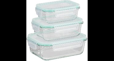 HI Vershoudbakjes - met deksel - glas - set 3x stuks - luchtdicht - met clips