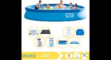 Intex Easy Set Zwembad - Opblaaszwembad - 457x84 cm - Inclusief Afdekzeil, Onderhoudspakket, Filter, Grondzeil, Solar Mat, Trap en Voetenbad