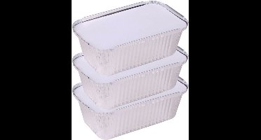 Elite Meal prep voedsel bewaar bakjes - Aluminium - 3x - 25 x 15 x 7 cm - met deksel