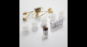 Lindby - plafondlamp - 5lichts - Ijzer, glas - H: 19 cm - E14 - messing, opaal wit