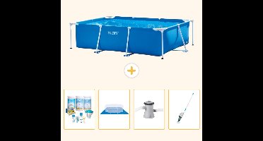 Intex Rechthoekig Frame Zwembad - 220 x 150 x 60 cm - Blauw - Inclusief Onderhoudspakket - Grondzeil - Zwembadfilterpomp - Stofzuiger - 5-delig