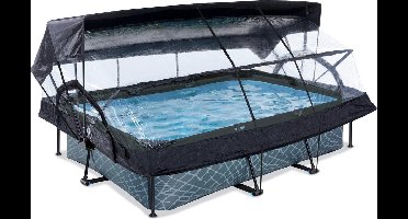 EXIT Stone zwembad 300x200x65cm met filterpomp en overkapping en schaduwdoek - grijs