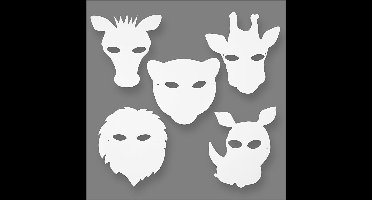 Creotime Jungledierenmaskers Wit H: 22,5-25 Cm B: 20,5-22,5 Cm