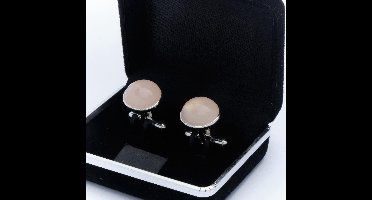 Manchetknopen - Echt Zilver 925 Rond Rozenkwarts Roze