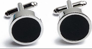Manchetknopen - Zwart Onyx Rond Metaal