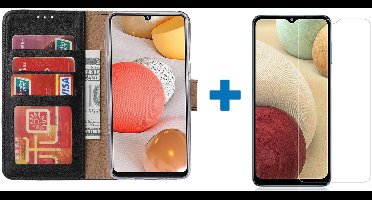 Hoesje Geschikt Voor Samsung Galaxy a12 hoesje - bookcase Zwart - Hoesje Geschikt Voor Samsung Galaxy a12 hoesje - 1x Hoesje Geschikt Voor Samsung Galaxy a12 screenprotector screen protector