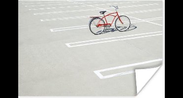 Poster Een rode geparkeerde fiets - 30x20 cm