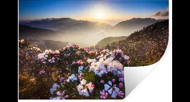Muurstickers - Sticker Folie - Bloemenweide - Zon - Bergen - 30x20 cm - Plakfolie - Muurstickers Kinderkamer - Zelfklevend Behang - Zelfklevend behangpapier - Stickerfolie