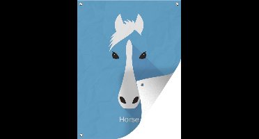 Tuin decoratie Portret - Paard - Wit - 30x40 cm - Tuindoek - Buitenposter