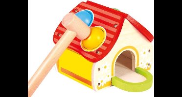 Bino Hamerhuis Junior 14 X 13 X 18 Cm Hout Rood/wit 6-delig