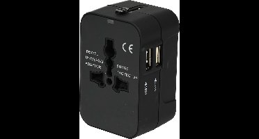 Benson Wereldstekker - Reisadapter - Internationaal - 2 USB Poorten - Zwart