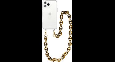 xoxo Wildhearts silicone case met koord - Transparant telefoonhoesje met koord - telefoonketting - Marble Brown - Lang koord - Cord Case - geschikt voor Apple iPhone 12 Pro Max hoesje - Ketting met marmere look - marmer - bruin