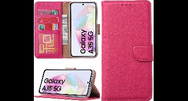 Hoesje geschikt voor Samsung Galaxy A35 bookcase met pasjeshouder - Roze