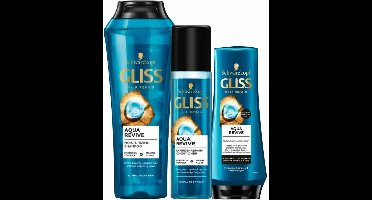 Gliss Aqua Revive - Shampoo, Conditioner & Anti-klit Spray - Pakket
