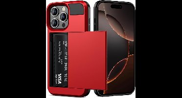 Hoesje Geschikt voor iPhone 16 Pro Hoesje Rood - shockproof Backcover met pasjeshouder - Ruimte voor 2 pasjes