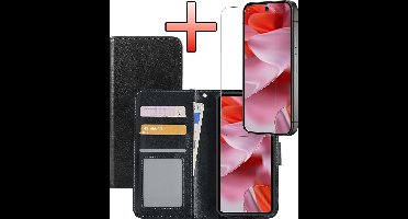 Hoesje - Met Screenprotector - Geschikt voor Google Pixel 9 Pro XL - Luxe Pasjeshouder - Bookcase Portemonee - Flip Case - Kunstleer Book Case - Flipcase - Book Cover - Walletcase - Portemonneehoes - Zwart