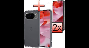 Hoesje - Met 2x Screenprotector - Geschikt voor Google Pixel 9 Pro XL - Sterk & Shockproof - Back Cover - Siliconen Case - Telefoon Hoes - Transparant