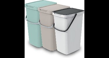 Keden GFT/rest afvalbakken set - 3x - 20L - Beige/groen/wit - 23 x 29 x 45 cm - afval scheiden