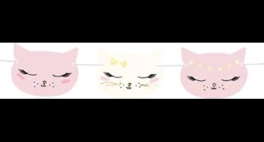 PARTYDECO - Roze en witte kartonnen kat slinger