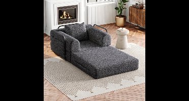 Slaapbank – Bedbank – Sleeperbank – Multifunctionele Bank – Convertible Sofa – Grijs – Ruimtebesparende Bergruimte – Metaalframe Zonder Hout