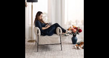 Fauteuil – Relaxstoel – Leunstoel – Zetel – Sessel – Beige – Met Extra Dik Zitkussen 28 cm – Inclusief Lendensteunkussen