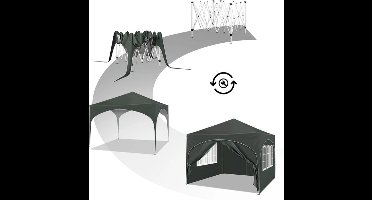 Partytent - Tent - Paviljoen - Partytenten - Easy up Partytent - 3x3m - met 4 Zijwanden - Opvouwbare - Verstelbare Hoogte - Vouwgazebo - Waterafstotend en UV-bescherming voor Tuin, Kamperen en Picknicken - Grijs