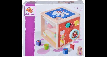 Houten activiteitenbox met vormen FSC educatief speelgoed multi kleuren.