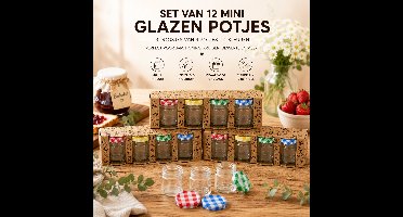 Mini Glazen Potjes Set van 12 – 40 ml – 4 x 4 x 5 cm – Kleine Jampotjes met Geruite Deksels – 3 Pakjes van 4 Stuks