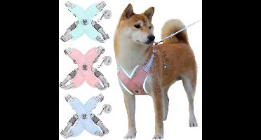 Hondentuigje met hondenriem - X-vormig - met riem - Verstelbaar, anti-trek en anti-verstikking borsttuig voor honden - Geschikt voor kleine en middelgrote honden en puppy's - roze, M