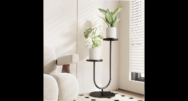 Sierra, Plantenstandaard Hoge Getrapte Binnen voor Kamerplanten 2 Pots Hoek Plantenstandaard Zwart Metalen Plantenrek voor Woonkamer Slaapkamer Decor