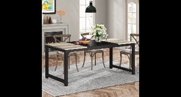 Eettafel – Keukentafel – Eetkamertafel – Tafel – Industriële Tafel – Modern Industrieel Design – 180x80 cm – Grijs Houten Blad Met Zwart Metaal – Stevig Metalen Onderstel – Geschikt Voor 6-8 Personen