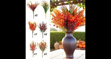 9-delige herfstkunstbloemset - UV-bestendige kunstcamelia-plantenset voor binnen- en terrasdecoratie - Seizoensgebonden woonaccessoires voor housewarming, herfst, Kerstmis, Halloween, Pasen, Thanksgiving en Valentijnsdag