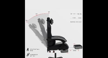 Gamingstoel – Gamestoel – Gaming Chair – Game Stoel – Esports Chair – Ergonomisch Ontwerp – Inklapbare Voetensteun – Verstelbare Rugleuning – PU-Leer – Geschikt Voor Harde Vloeren – Max 150 kg – Diepgrijs