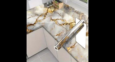 Zelfklevend Waterbestendig Behang voor de Keuken – Luxe Marmerlook, Vet- en Hittebestendig, Op Maat te Knippen, Behang voor Keukenkasten, Geschikt voor Badkamers en Keukens, Meubelrenovatie, Werkbladen en Wandbekleding – 60cm x 1000cm