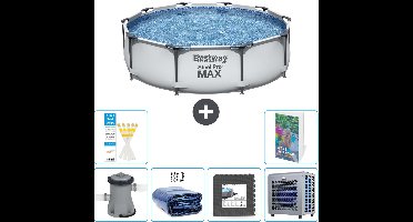 Bestway Rond Steel Pro MAX Zwembad - 305 x 76 cm - Grijs - Inclusief Pomp Solarzeil - Vloertegels - Warmtepomp - 7-delig