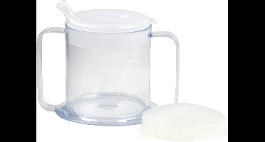 Drinkbeker met 2 handgrepen en rietje, transparant | hulpmiddel bij drinken