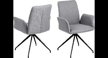 Nadine eetkamerstoel met draaivoet, lichtgrijs, zwart metaal.