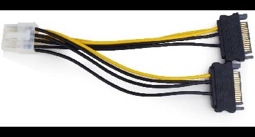 PCIe 8-pins (m) - 2x SATA 15-pins (m) voedingsadapter - 0,15 meter