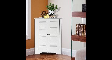 Hoekkast – Opbergkast – Badkamerkast – Kast Voor Hal – Woonkamerkast – Verstelbare Plank – Compact MDF Wit – Ruimtebesparend Design