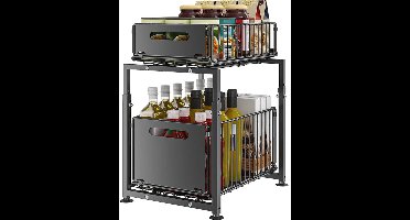 JAQZY Keuken Organizers - Keukenrek - Keuken Accessoires - Gootsteenkast Organizer - Kastopslag - Verstelbaar - Metaal - Zwart -