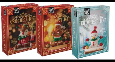 Haakset kerst xmas rendier, gembermannetje of sneeuwman 3 assorti haakpakket.