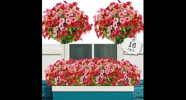 16 Bossen Kunstbloemen voor Buiten - Niet Vervaagbare Kunststof Nep Planten - UV-bestendig voor Hangplantenbakken en Decoratie - Geschikt voor Binnen, Buiten, Tuin, Veranda, Vensterbank - Ideaal voor Thuis en Bruiloft